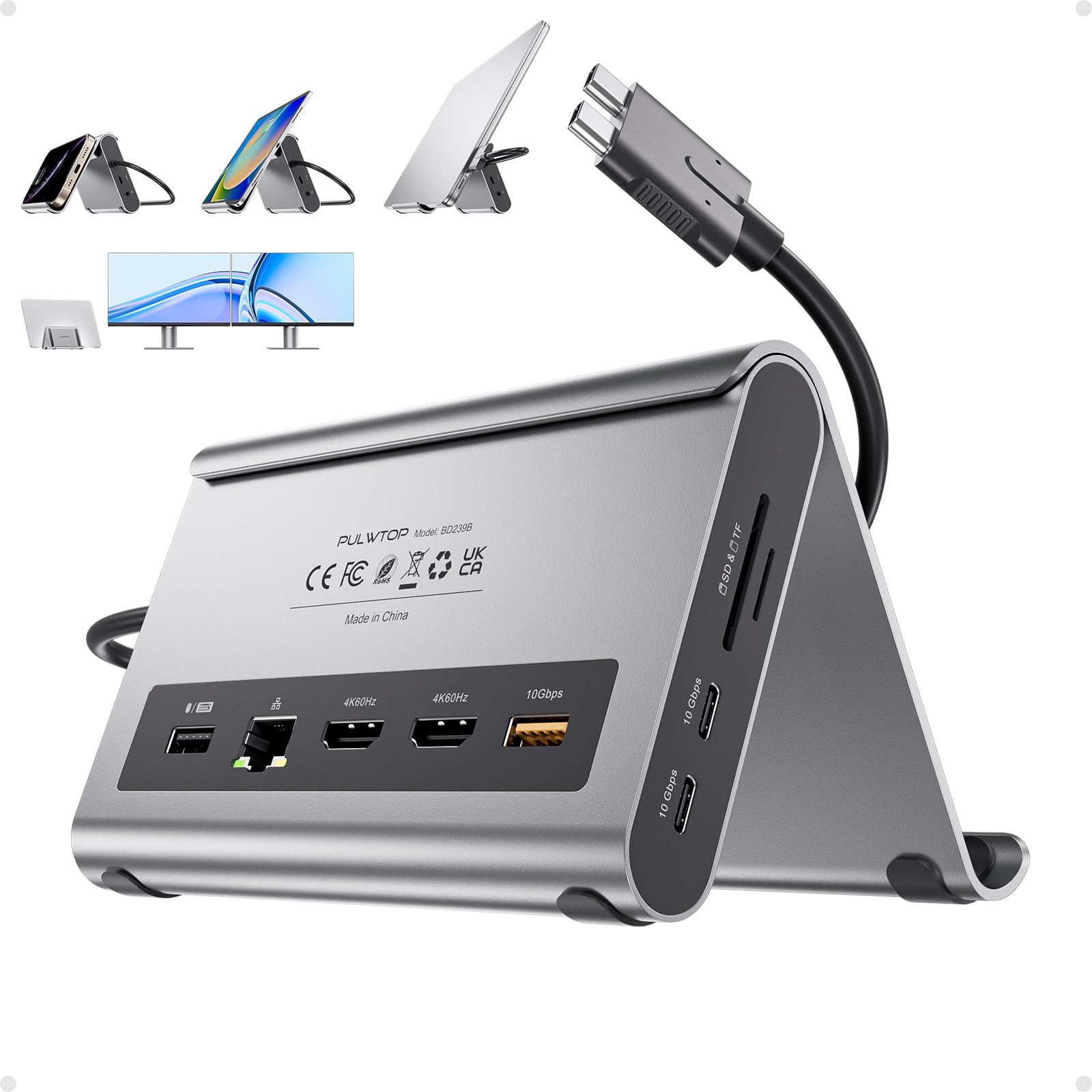 Macデスクトップ mhh PULWTOP MacBook Docking Station Dual Monitor 4K@60Hz for MacBook